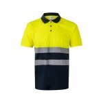 VL FORTUNA. Polo Bird-eye (140g/m&sup2;) &agrave; manches courtes, en polyester (100%) - Bleu marine/Jaune