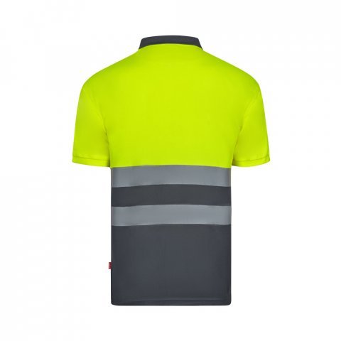 VL FORTUNA. Polo Bird-eye (140g/m&sup2;) &agrave; manches courtes, en polyester (100%) - Gris/Jaune