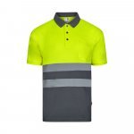 VL FORTUNA. Polo Bird-eye (140g/m&sup2;) &agrave; manches courtes, en polyester (100%) - Gris/Jaune