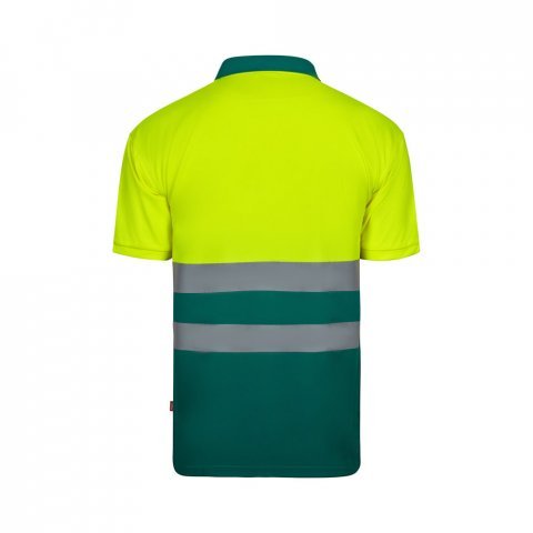 VL FORTUNA. Polo Bird-eye (140g/m&sup2;) &agrave; manches courtes, en polyester (100%) - Vert/Jaune