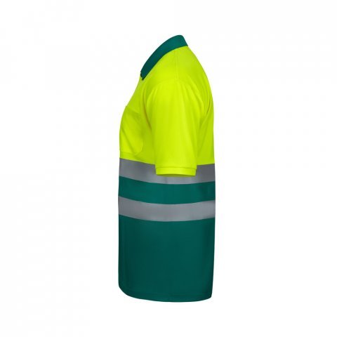 VL FORTUNA. Polo Bird-eye (140g/m&sup2;) &agrave; manches courtes, en polyester (100%) - Vert/Jaune