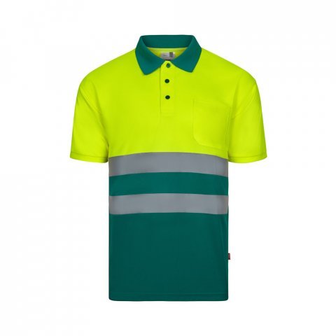 VL FORTUNA. Polo Bird-eye (140g/m&sup2;) &agrave; manches courtes, en polyester (100%) - Vert/Jaune