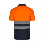VL FORTUNA. Polo Bird-eye (140g/m&sup2;) &agrave; manches courtes, en polyester (100%) - Bleu marine/Orange