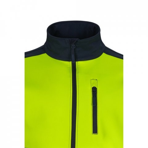 VL HESTIA. Casaco bicolor soft shell (280g/m&sup2;), em poli&eacute;ster (96%) e elastano (4%) - Azul marinho/Amarelo
