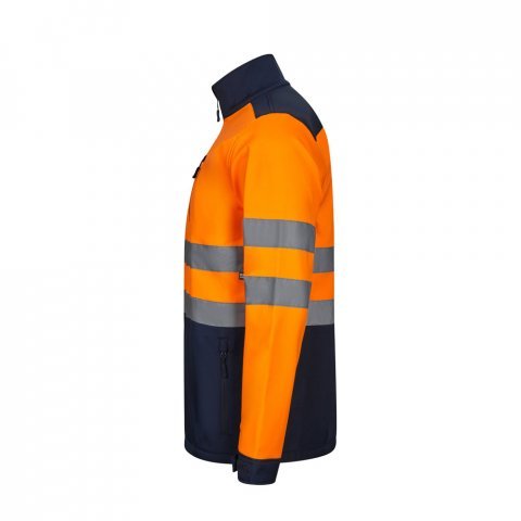 VL HESTIA. Casaco bicolor soft shell (280g/m&sup2;), em poli&eacute;ster (96%) e elastano (4%) - Azul marinho/Laranja