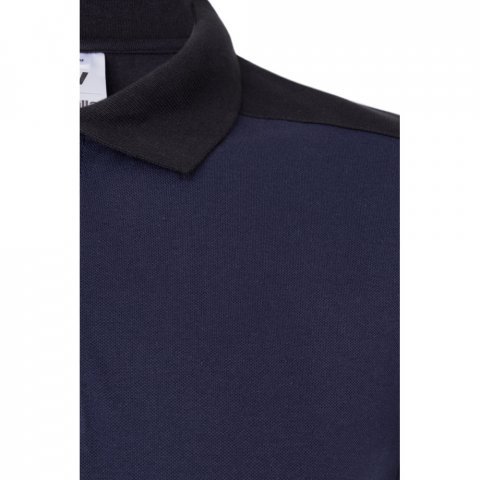 VL VELES. Polo piqu&eacute; bicolore stretch (200g/m&sup2;), manches courtes, en polyester (96%) et &eacute;lasthanne (4%) - Bleu