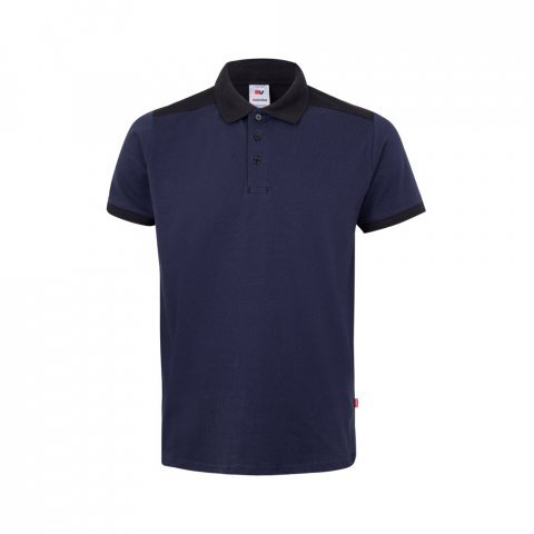 VL VELES. Polo piqu&eacute; bicolore stretch (200g/m&sup2;), manches courtes, en polyester (96%) et &eacute;lasthanne (4%) - Bleu