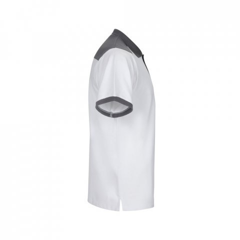 VL VELES. Polo piqu&eacute; bicolore stretch (200g/m&sup2;), manches courtes, en polyester (96%) et &eacute;lasthanne (4%) - Blanc