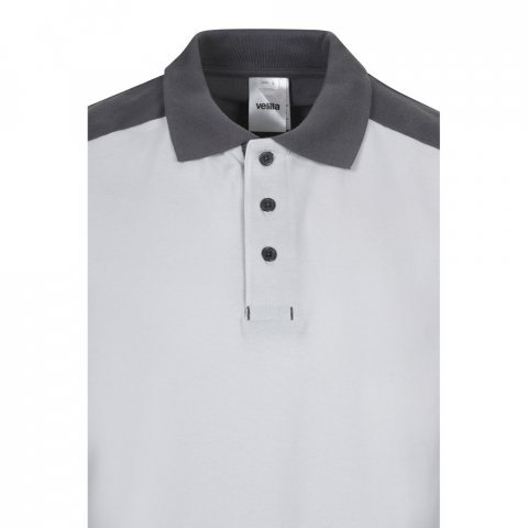 VL VELES. Polo piqu&eacute; bicolore stretch (200g/m&sup2;), manches courtes, en polyester (96%) et &eacute;lasthanne (4%) - Blanc