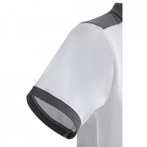 VL VELES. Polo piqu&eacute; bicolore stretch (200g/m&sup2;), manches courtes, en polyester (96%) et &eacute;lasthanne (4%) - Blanc