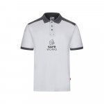 VL VELES. Polo piqu&eacute; bicolore stretch (200g/m&sup2;), manches courtes, en polyester (96%) et &eacute;lasthanne (4%) - Blanc