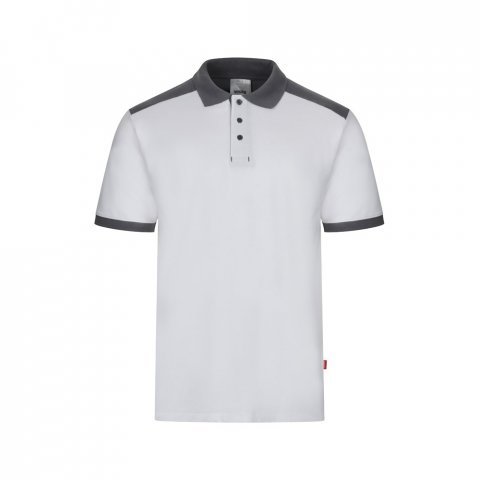 VL VELES. Polo piqu&eacute; bicolore stretch (200g/m&sup2;), manches courtes, en polyester (96%) et &eacute;lasthanne (4%) - Blanc