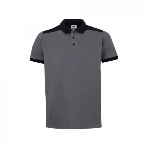 VL VELES. Polo piqu&eacute; bicolore stretch (200g/m&sup2;), manches courtes, en polyester (96%) et &eacute;lasthanne (4%) - Gris