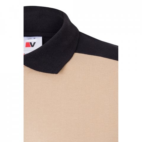 VL VELES. Polo piqu&eacute; bicolore stretch (200g/m&sup2;), manches courtes, en polyester (96%) et &eacute;lasthanne (4%) - Beige 