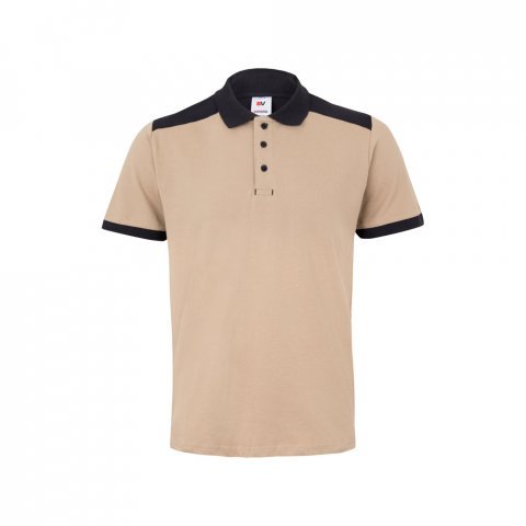 VL VELES. Polo piqu&eacute; bicolore stretch (200g/m&sup2;), manches courtes, en polyester (96%) et &eacute;lasthanne (4%) - Beige 
