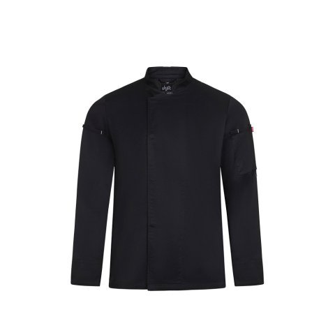 VL AGNI. Giacca da cucina unisex (190 g/m&sup2;), realizzata in cotone (35%) e poliestere riciclato (65%) - Nero