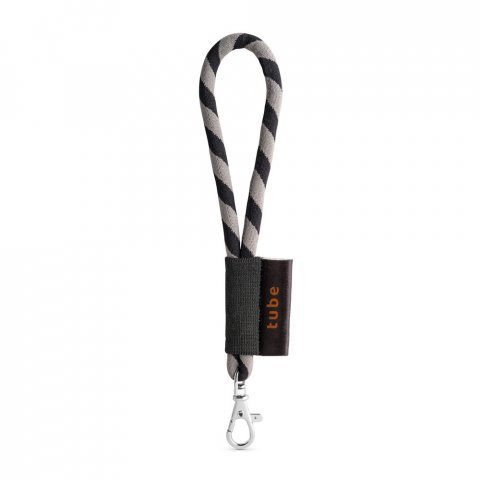 Lanyard TUBE Short (&Oslash; 7 mm). Disponibile in 24 colori standard e completamente personalizzabile - Nero/Grigio