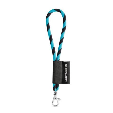Lanyard TUBE Short (&Oslash; 7 mm). Dispon&iacute;vel em 24 cores standard e totalmente personaliz&aacute;vel - Preto/Azul claro
