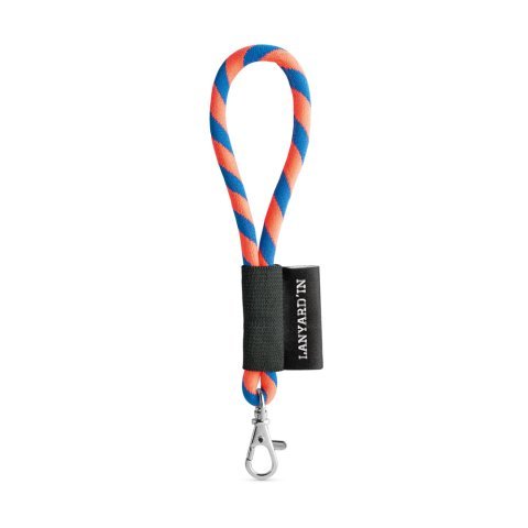 Lanyard TUBE Short (&Oslash; 7 mm). Dispon&iacute;vel em 24 cores standard e totalmente personaliz&aacute;vel - Laranja hexachrome/Azul royal