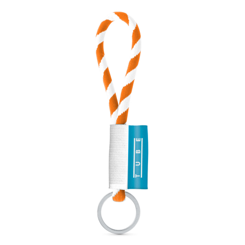 Lanyard TUBE Short (&Oslash; 7 mm). Dispon&iacute;vel em 24 cores standard e totalmente personaliz&aacute;vel - Branco/laranja