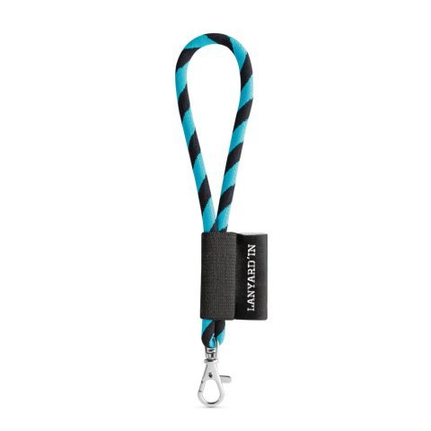 Lanyard TUBE Short (&Oslash; 7 mm). Dispon&iacute;vel em 96 cores Pantone&reg; e totalmente personaliz&aacute;vel - Preto/Azul claro