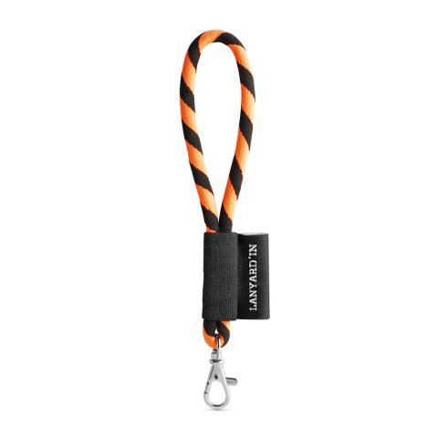 Lanyard TUBE Short (&Oslash; 7 mm). Dispon&iacute;vel em 96 cores Pantone&reg; e totalmente personaliz&aacute;vel - Preto/Laranja