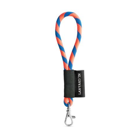 Lanyard TUBE Short (&Oslash; 7 mm). Dispon&iacute;vel em 96 cores Pantone&reg; e totalmente personaliz&aacute;vel - Laranja hexachrome/Azul royal