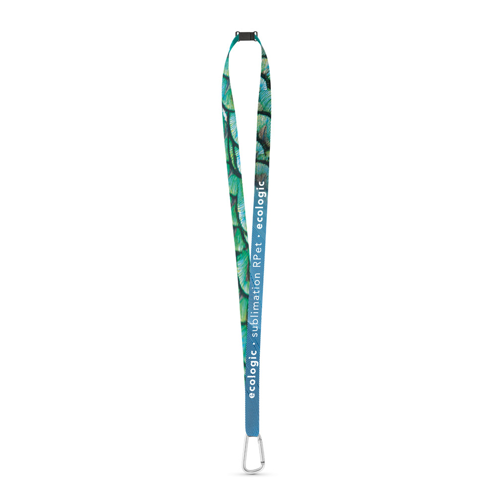 Lanyard SUBLIMATION Long Slim II (15 mm) em poliéster reciclado (100% rPET), sublimação dos 2 lados e totalmente personalizável — Personalizado