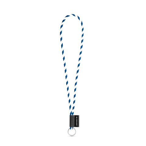 75093. SET Lanyard TUBE Long (&Oslash; 7 mm) med Ring &Oslash; 32 mm - Hvid/ Royal Bl&aring;