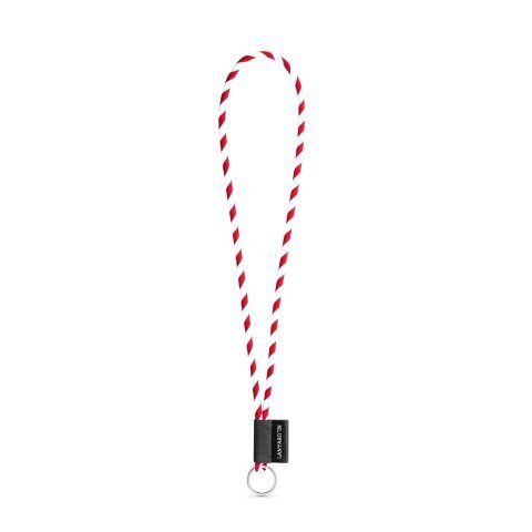 75093. SET Lanyard TUBE Long (&Oslash; 7 mm) med Ring &Oslash; 32 mm - Hvid/R&oslash;d