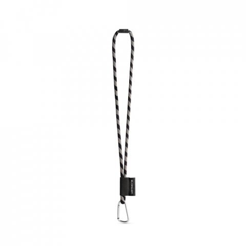 SET Lanyard TUBE Long (&Oslash; 7 mm) with D-shape carabiner 55 mm and safety lock &Oslash; 7 mm - Black/Grey