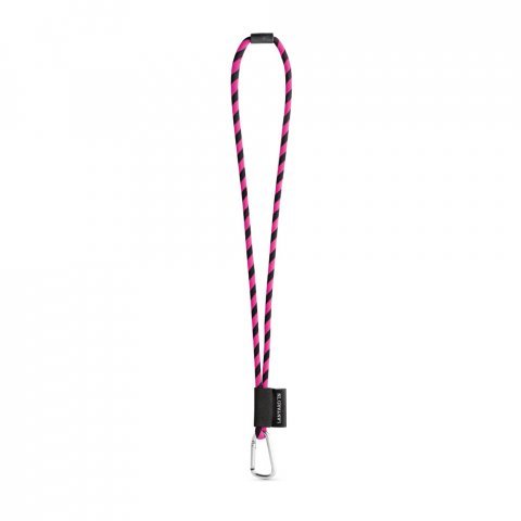 SET Lanyard TUBE Long (&Oslash; 7 mm) with D-shape carabiner 55 mm and safety lock &Oslash; 7 mm - Black/Pink