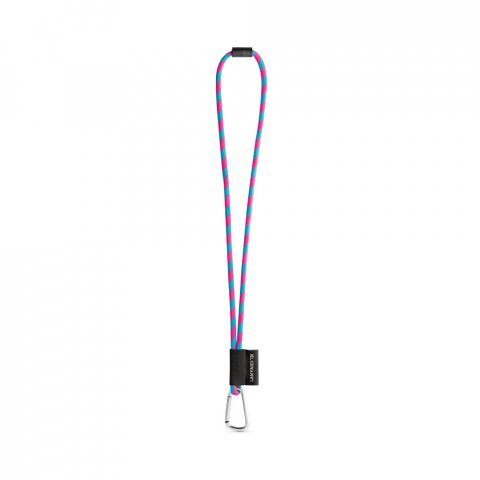 SET Lanyard TUBE Long (&Oslash; 7 mm) with D-shape carabiner 55 mm and safety lock &Oslash; 7 mm - Hexachrome pink/Light blue