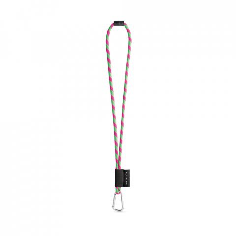 SET Lanyard TUBE Long (&Oslash; 7 mm) with D-shape carabiner 55 mm and safety lock &Oslash; 7 mm - Hexachrome green/Hexachrome pink
