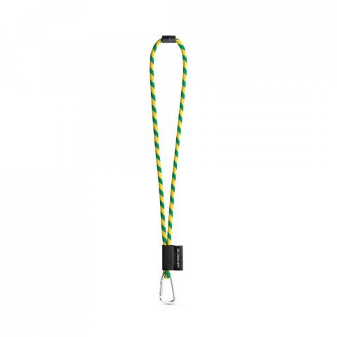 SET Lanyard TUBE Long (&Oslash; 7 mm) with D-shape carabiner 55 mm and safety lock &Oslash; 7 mm - Yellow/Green