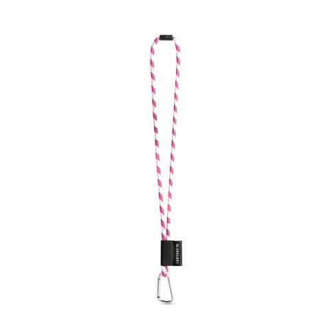 SET Lanyard TUBE Long (&Oslash; 7 mm) med 55 mm D-formad karbinhake och &Oslash; 7 mm s&auml;kerhetssp&auml;nne - Vit/Rosa