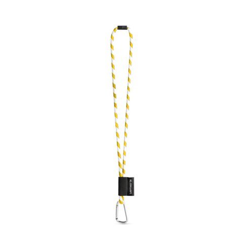 SET Lanyard TUBE Long (&Oslash; 7 mm) med 55 mm D-formad karbinhake och &Oslash; 7 mm s&auml;kerhetssp&auml;nne - Vit/Gul