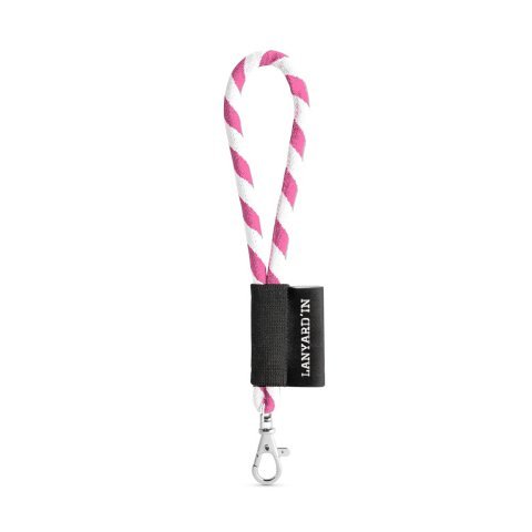 SET Lanyard TUBE Short (&Oslash; 7 mm) med 9 mm karbinhake - Vit/Rosa