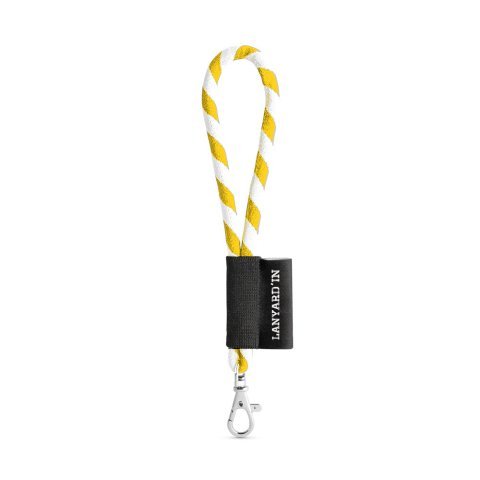 SET Lanyard TUBE Short (&Oslash; 7 mm) med 9 mm karbinhake - Vit/Gul