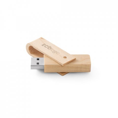 77508. USB retractable wooden flash drive up to 32GB - Light natural