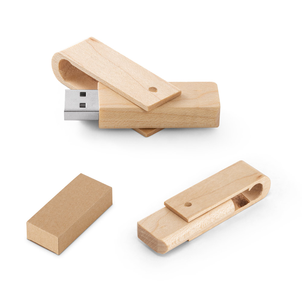 Pen Drive até 128GB retrátil em madeira — Personalizado