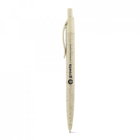 CAMILA. Kuličkov&eacute; pero z p&scaron;eničn&eacute;ho slaměn&eacute;ho vl&aacute;kna a ABS s klipem - Světl&aacute; př&iacute;rodn&iacute;