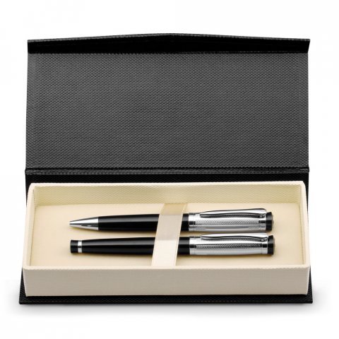 ORLANDO. Metal Rollerball and ballpoint pen set with clip - Silver