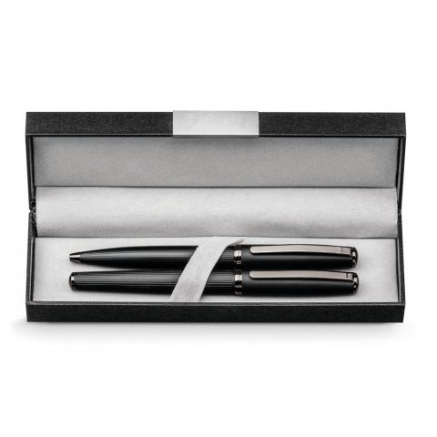 IMPERIO. Metal rollerball and ballpoint set with twist mechanism - Black