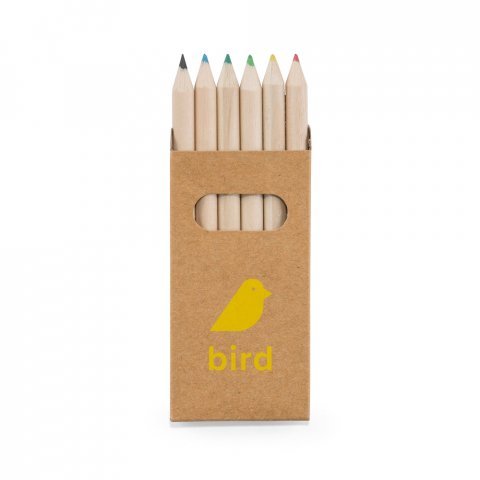 BIRD. Pencil box with 6 coloured pencils - Natural