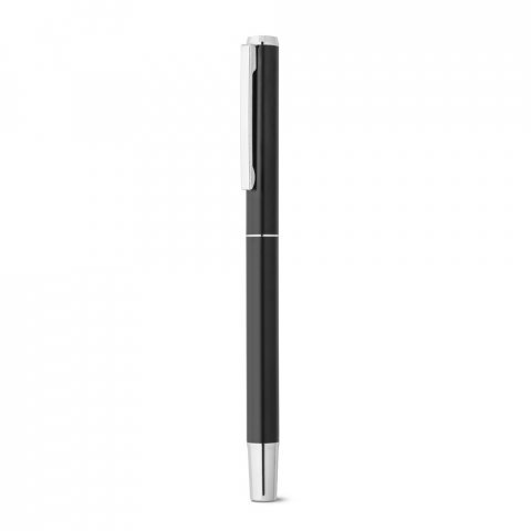 LEAH. Roller and ballpoint pen set in aluminium 94% rAL) with clip - Black