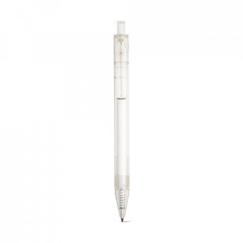 HARLAN. Balpen van rPET met gekleurde knop - Transparant