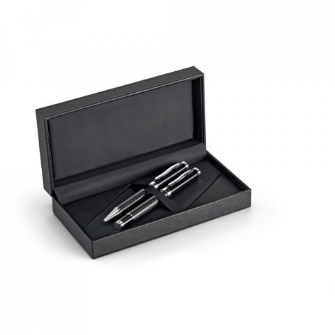 CHESS. Roller pen and ball pen set in metal and carbon fibre with twist mechanism - Black
