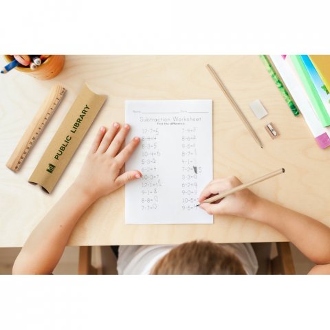 RHOMBUS. School writing set: ruler, pencil, eraser and sharpener