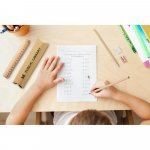 RHOMBUS. School writing set: ruler, pencil, eraser and sharpener